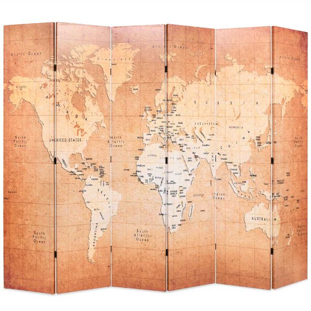 vidaXL Folding Room Divider World Map 120x170 cm Yellow