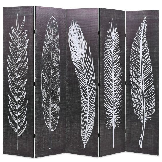 vidaXL Folding Room Divider Feathers 120x170 cm Black and White