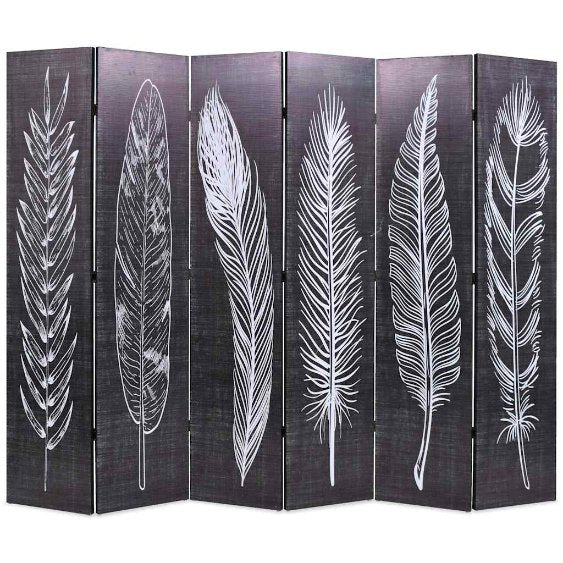 vidaXL Folding Room Divider Feathers 120x170 cm Black and White