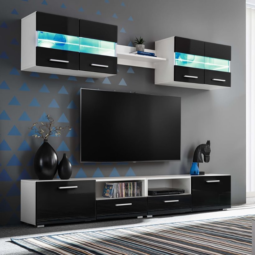 vidaXL TV Cabinet Set with LED Lights High Gloss White 5-piece