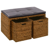 vidaXL Bench with 3 Baskets 105x40x42 cm Seagrass Brown