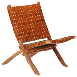 vidaXL Folding Chair Cross Striped Genuine Leather Brown