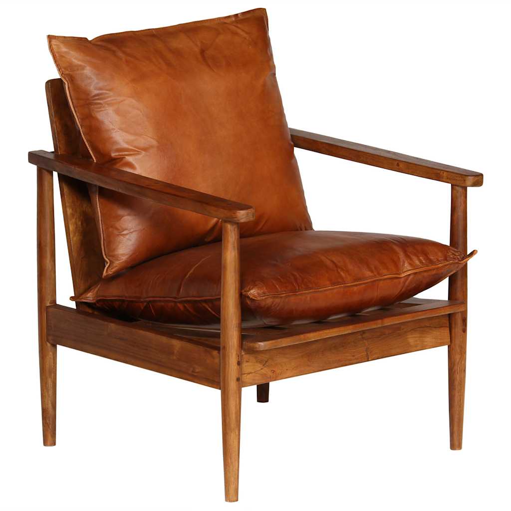 vidaXL Fauteuil echt leer met acaciahout bruin