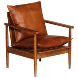 vidaXL Fauteuil echt leer met acaciahout bruin