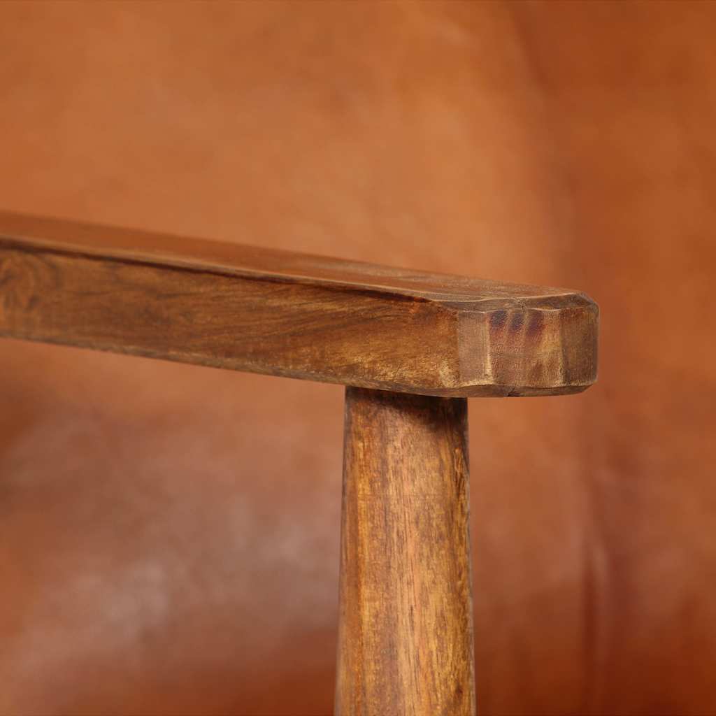 vidaXL Fauteuil echt leer met acaciahout bruin