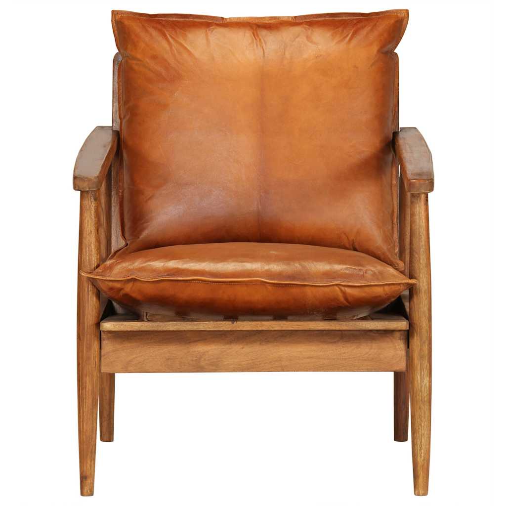 vidaXL Fauteuil echt leer met acaciahout bruin