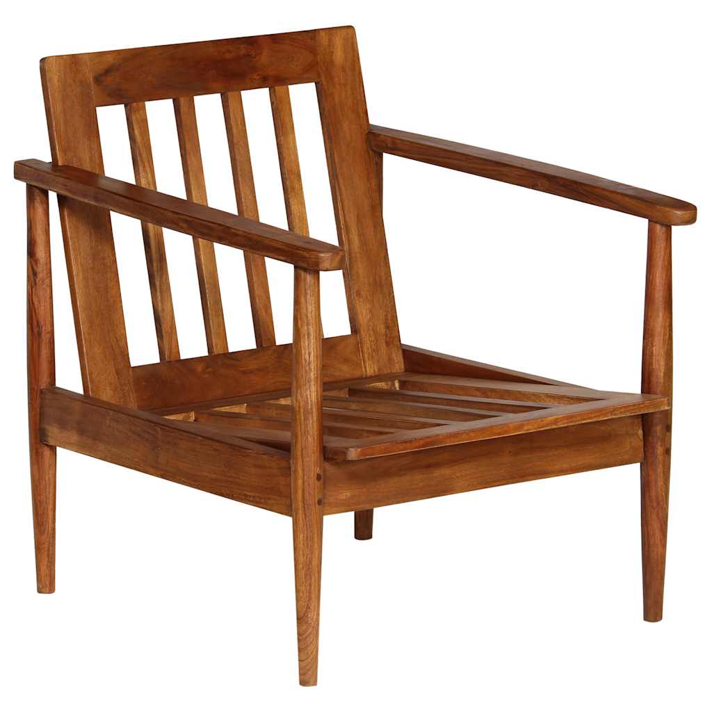 vidaXL Fauteuil echt leer met acaciahout bruin