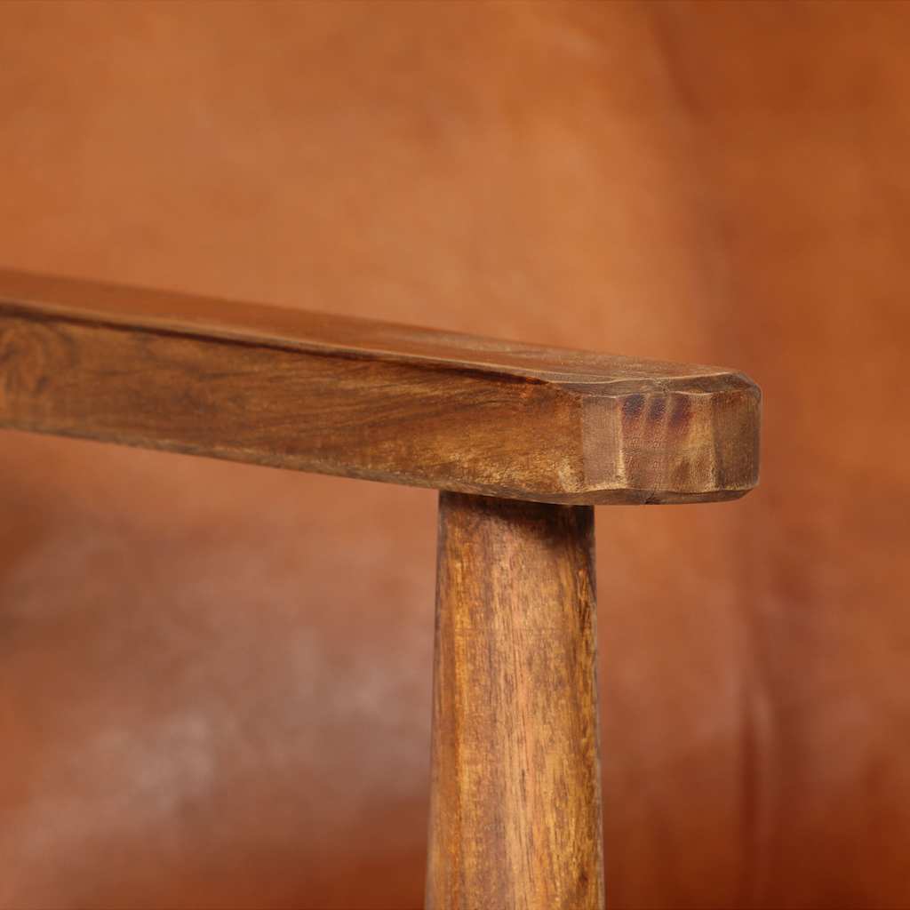 vidaXL Fauteuil echt leer met acaciahout bruin