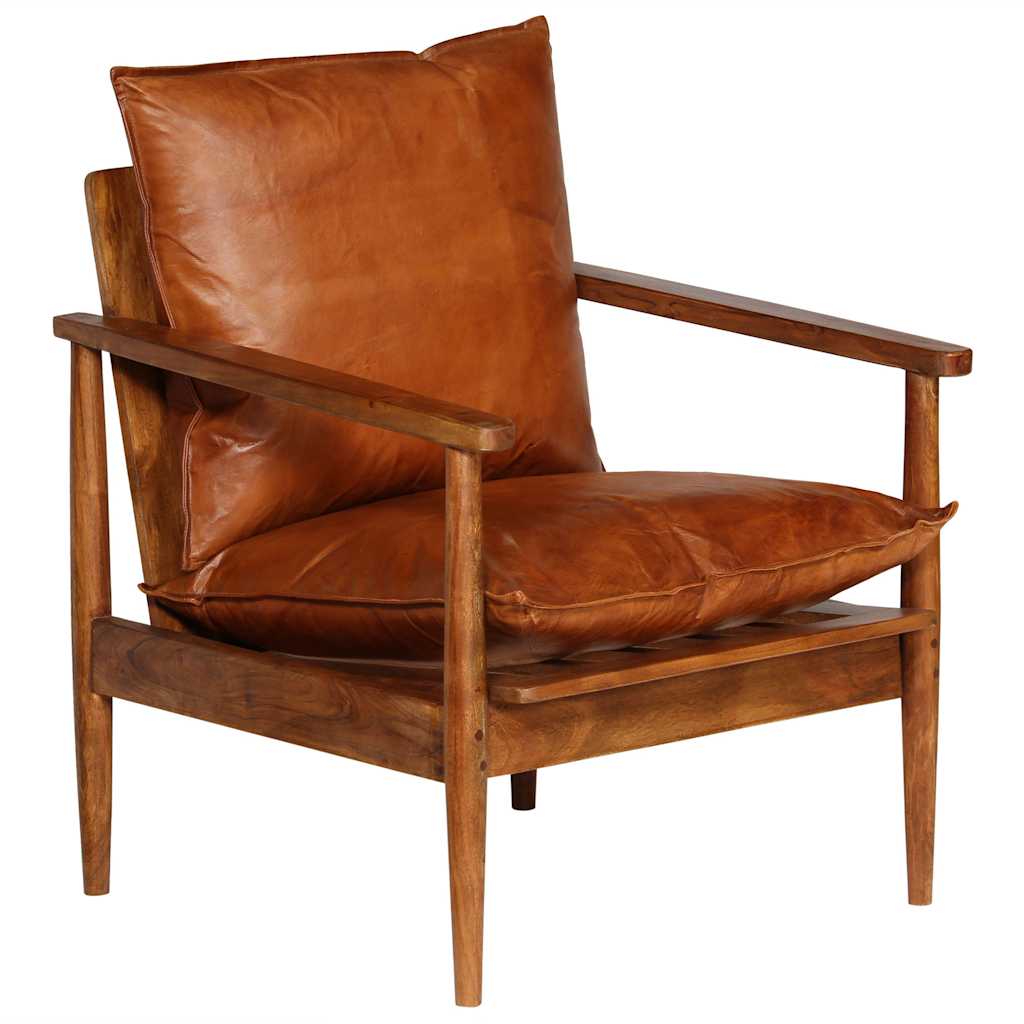 vidaXL Fauteuil echt leer met acaciahout bruin