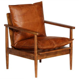 vidaXL Fauteuil echt leer met acaciahout bruin