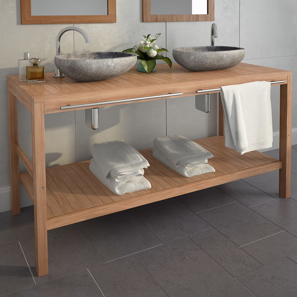 vidaXL Bathroom Vanity Cabinet 132x45x75 cm Solid Teak Wood