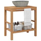 vidaXL Bathroom Vanity Cabinet with River Stone Sink Teak