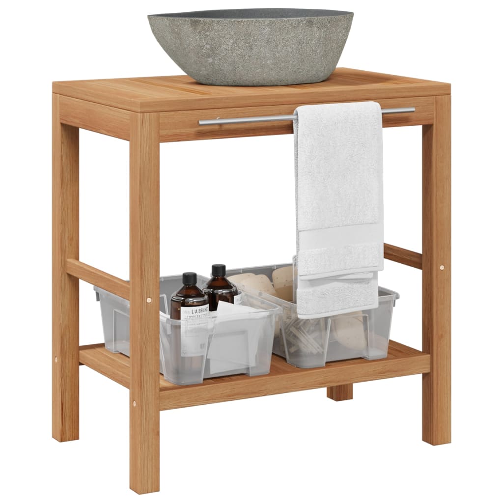 vidaXL Bathroom Vanity Cabinet with River Stone Sink Teak