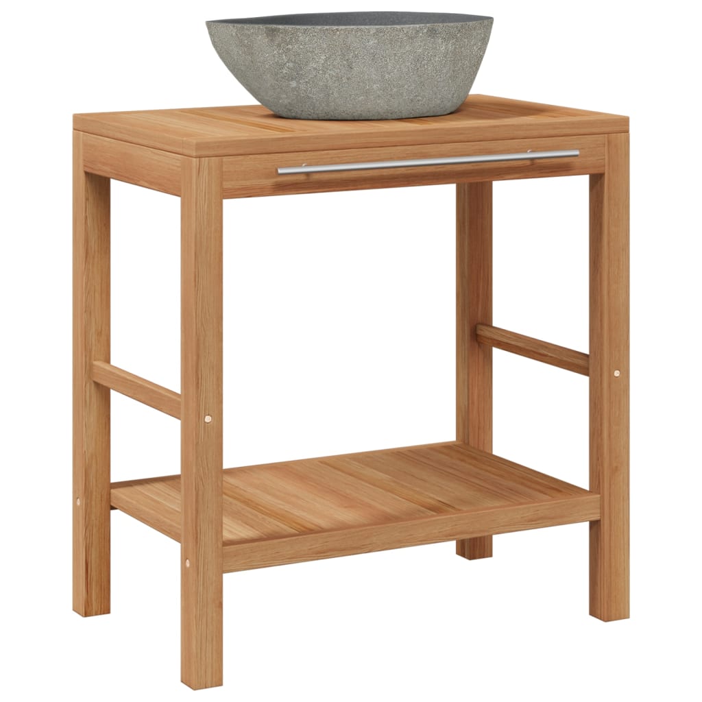 vidaXL Bathroom Vanity Cabinet with River Stone Sink Teak