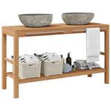 vidaXL Bathroom Vanity Cabinet with River Stone Sink Teak