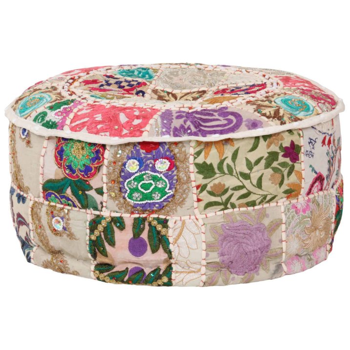 vidaXL Patchwork Round Handmade Pouf 40x20 cm Cotton Red
