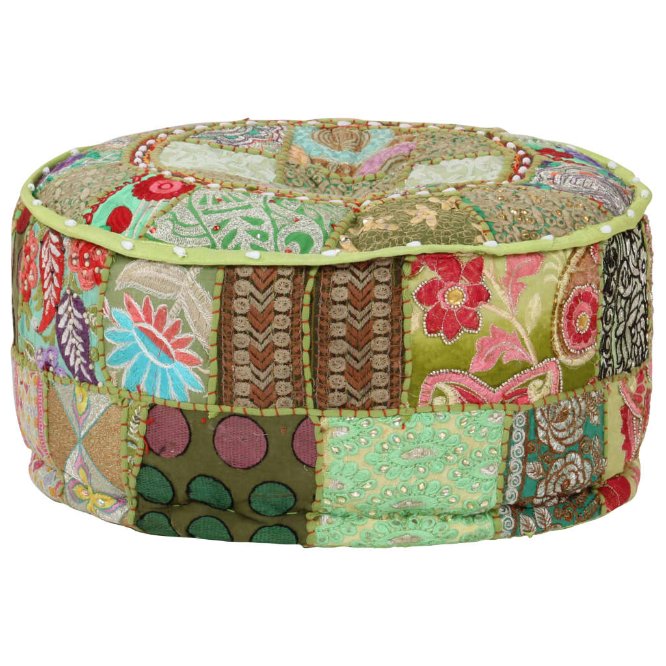 vidaXL Patchwork Round Handmade Pouf 40x20 cm Cotton Red
