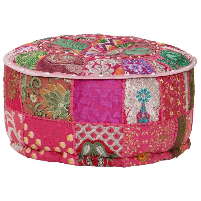 vidaXL Patchwork Round Handmade Pouf 40x20 cm Cotton Red