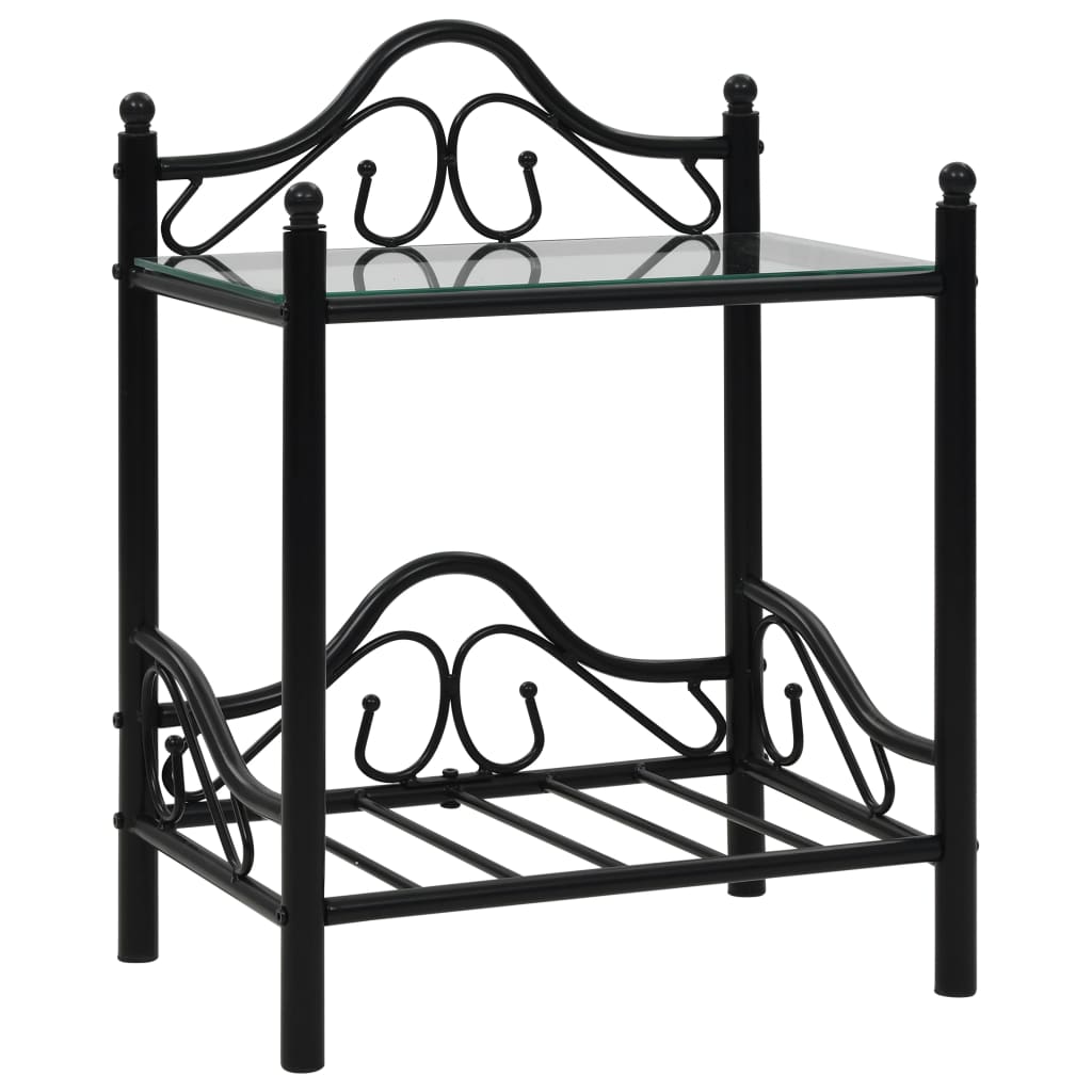 vidaXL Bedside cabinet 45x30.5x60 cm steel and tempered glass black