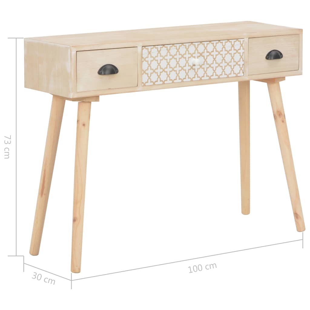 vidaXL Wandtafel met 3 lades 100x30x73 massief grenenhout