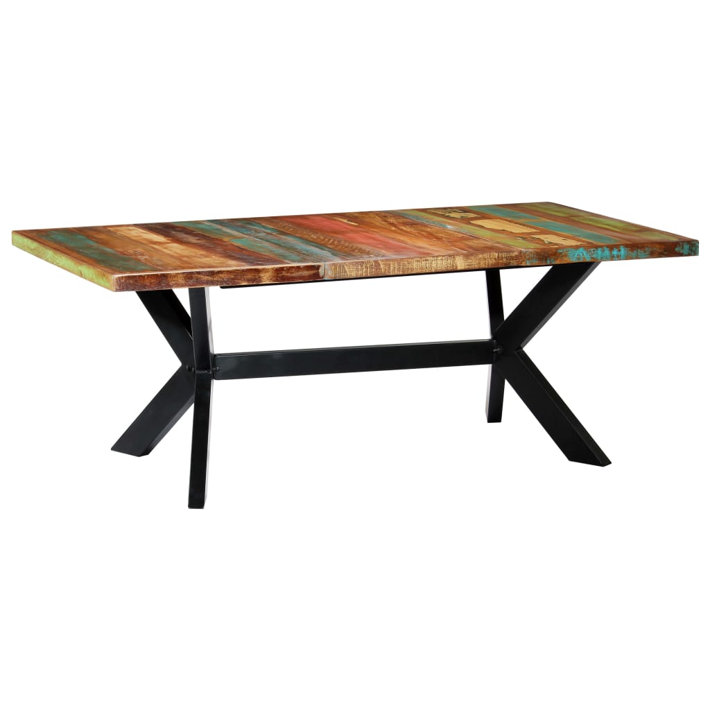 vidaXL Dining Table 180 cm Solid Reclaimed Wood and Steel Cross Legs