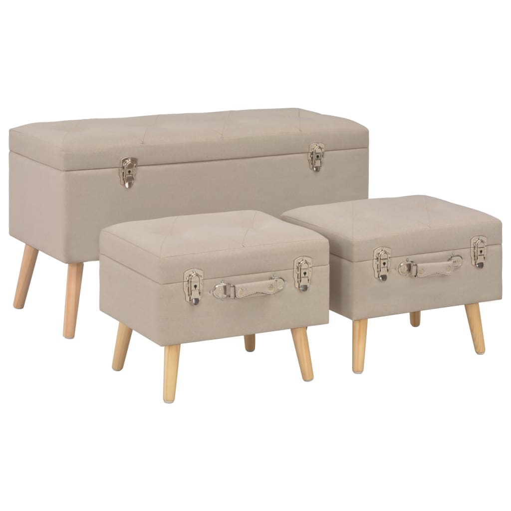 vidaXL Storage Stools 3 pcs fabric beige