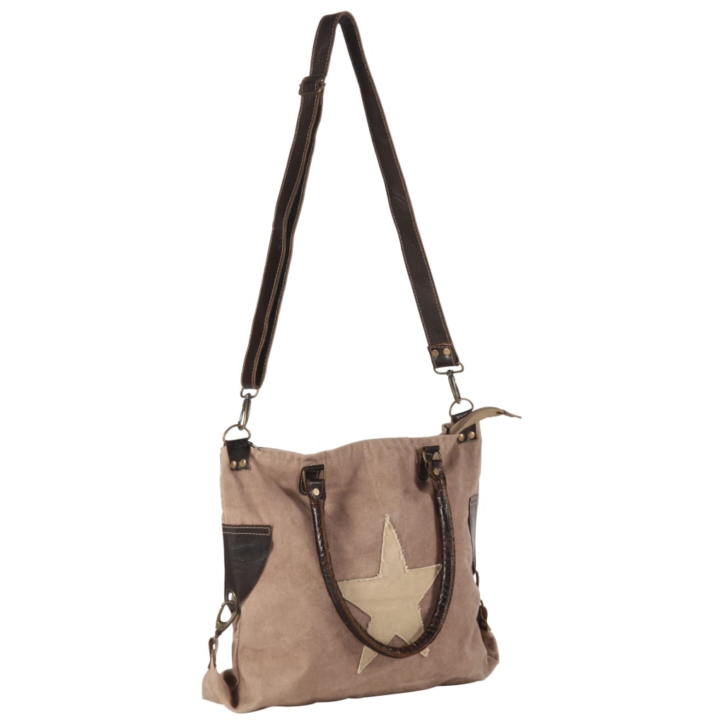vidaXL Boodschappentas 41x63 cm canvas en echt leer bruin