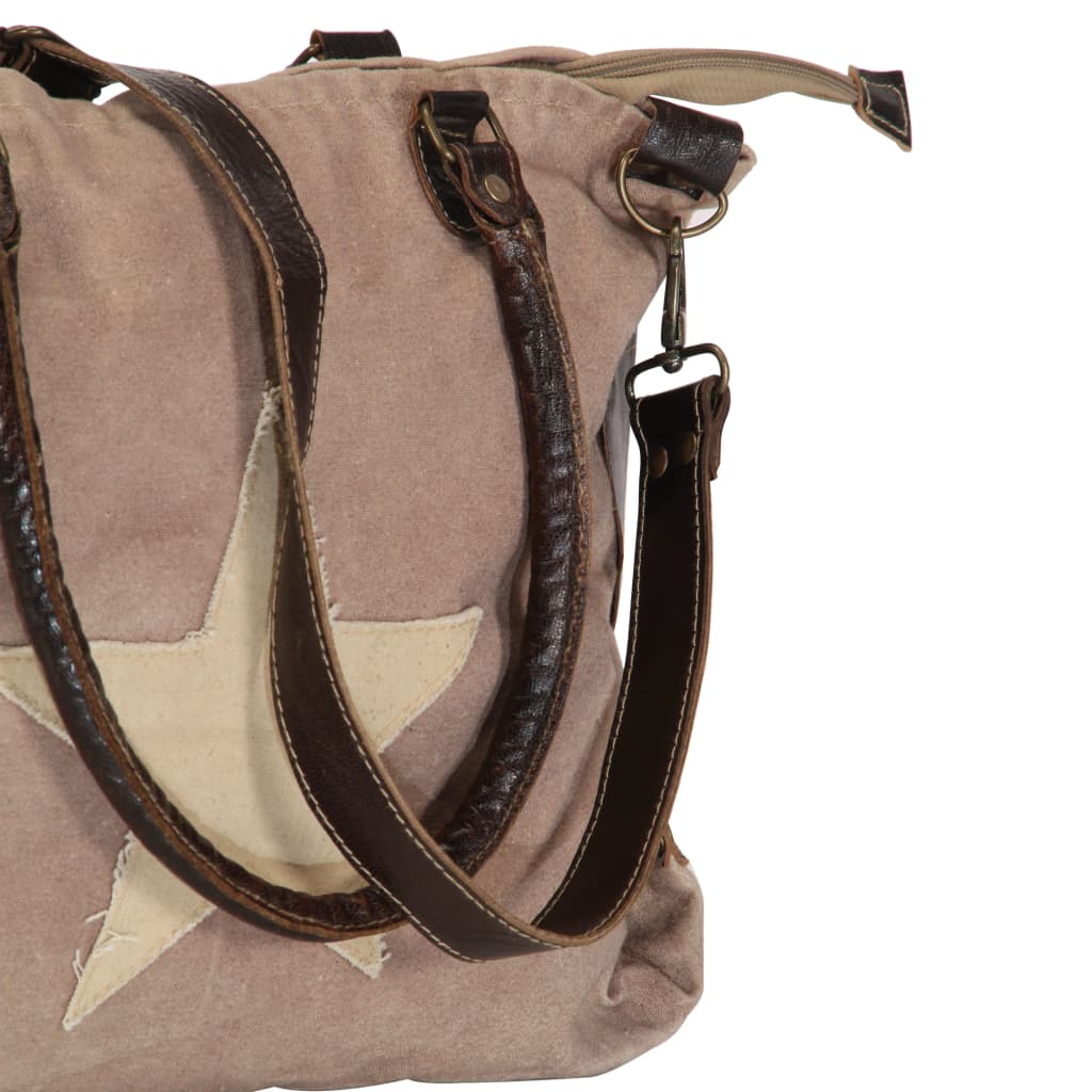 vidaXL Boodschappentas 41x63 cm canvas en echt leer bruin