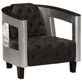vidaXL Fauteuil luchtvaartstijl echt leer zwart