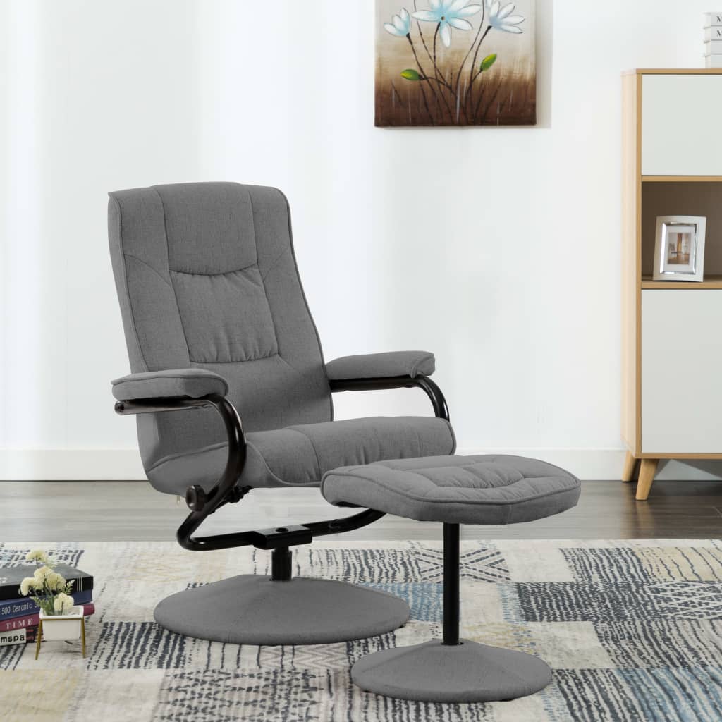 vidaXL Fauteuil verstelbaar met voetenbankje stof lichtgrijs