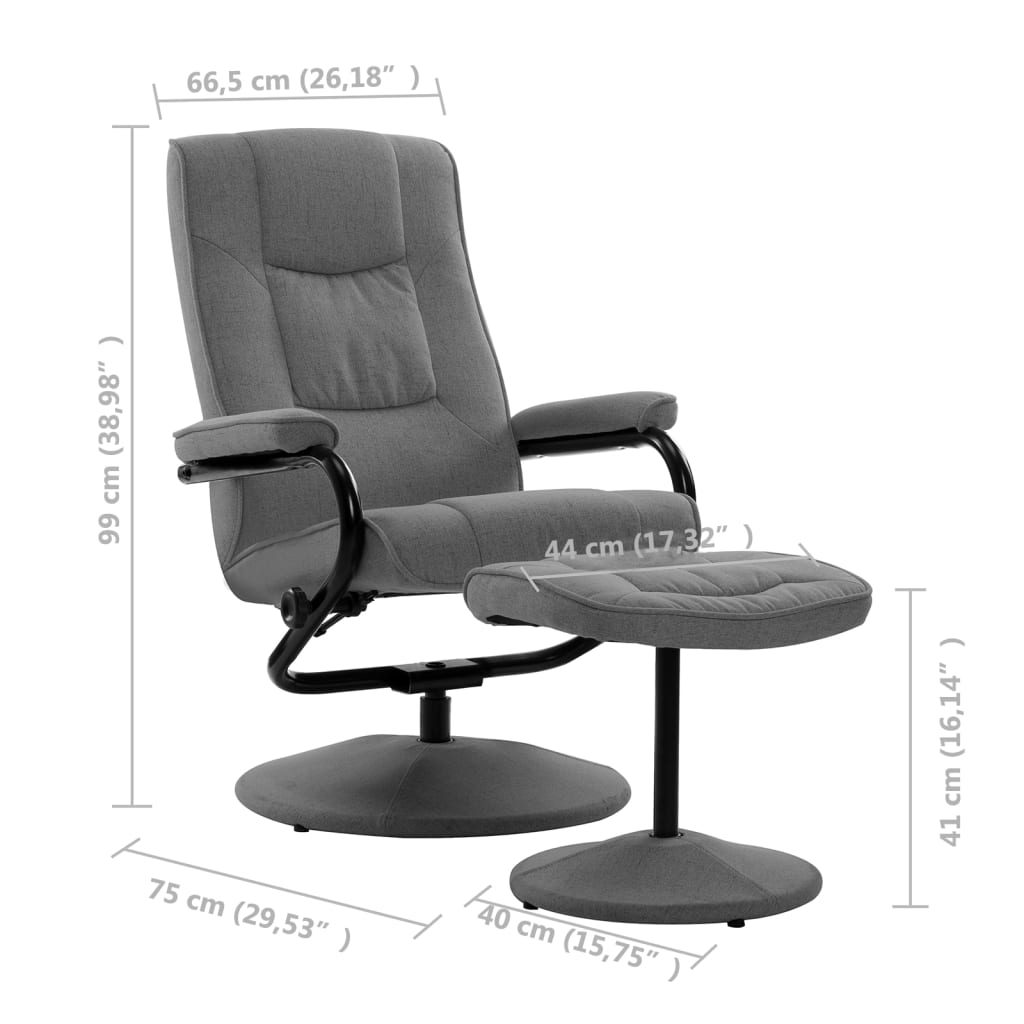 vidaXL Fauteuil verstelbaar met voetenbankje stof lichtgrijs