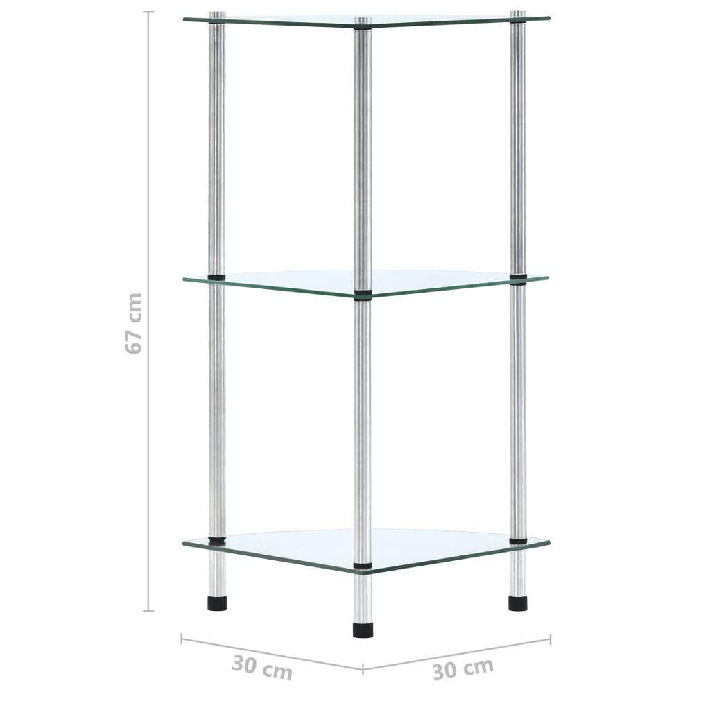 vidaXL Cabinet 3-Tier 30x30x67 cm Tempered Glass Transparent