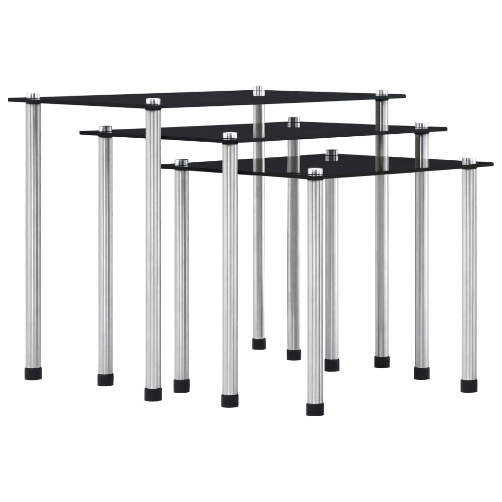 vidaXL 3-delige Tafeltjesset gehard glas zwart