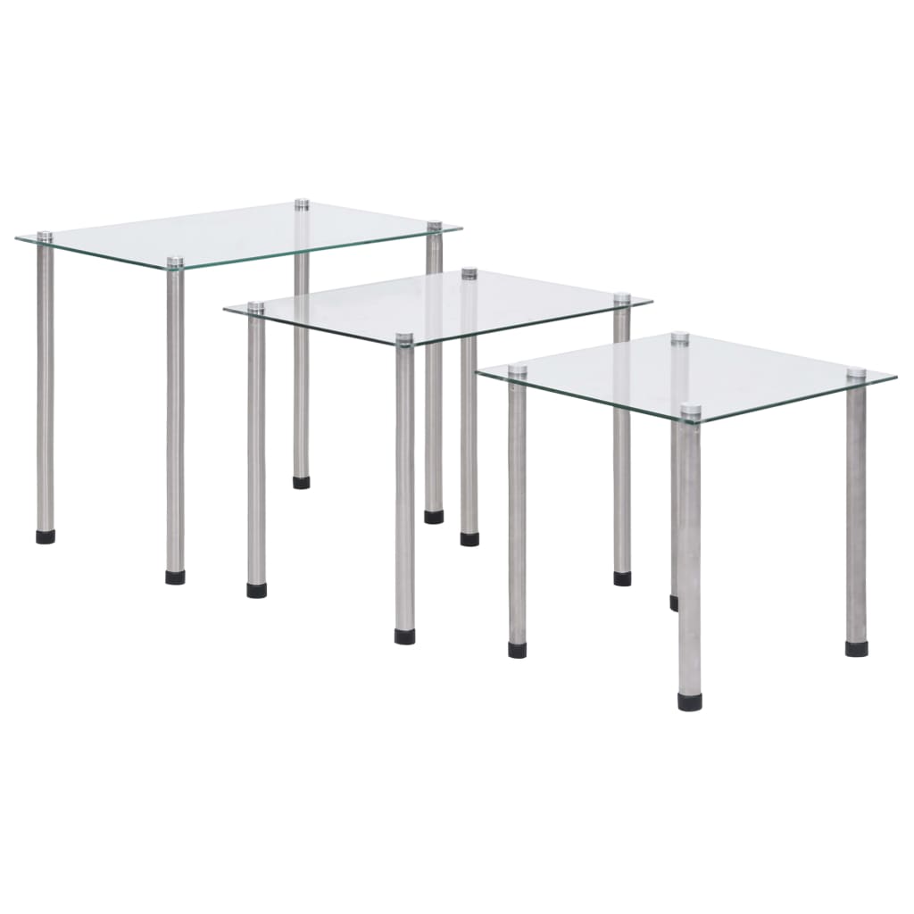 vidaXL 3-delige Tafeltjesset gehard glas zwart