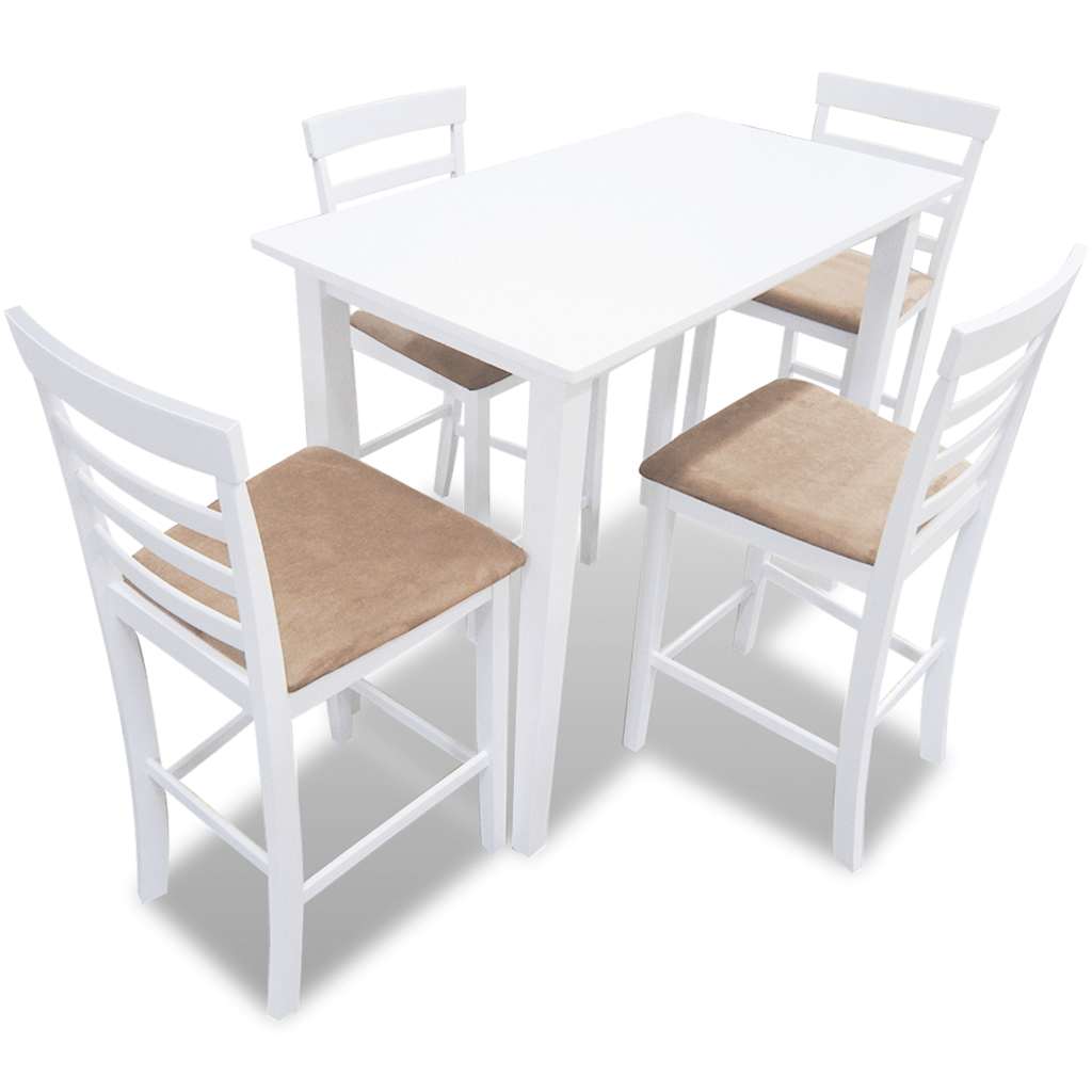 vidaXL Bar Table and 4 Bar Stools Set Wood White