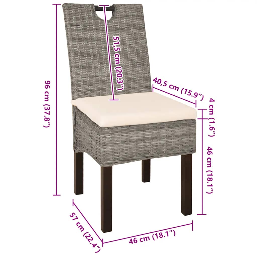 vidaXL Dining Chair Kubu 2 pcs Rattan Mango Wood