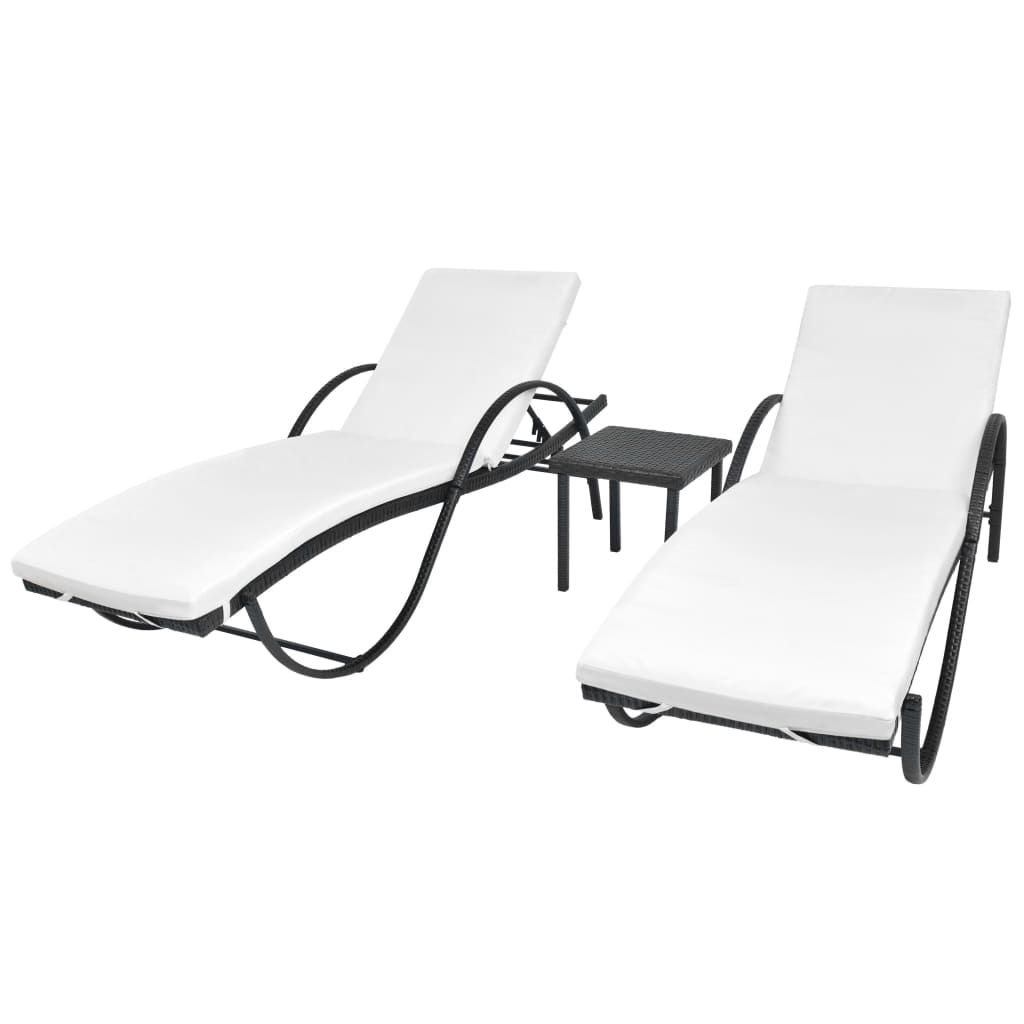 vidaXL Ligbedden 2 st met tafel poly rattan bruin