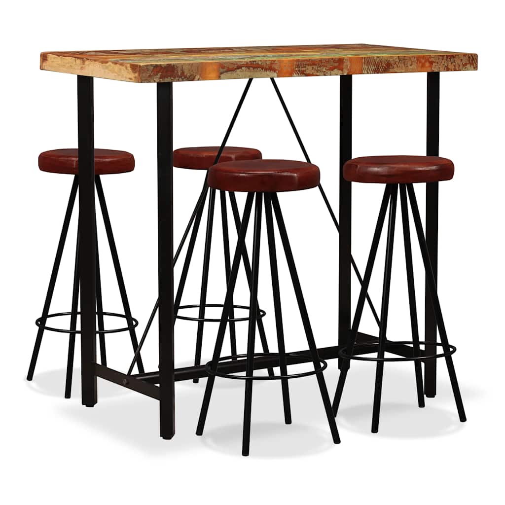 vidaXL Barset massief gerecycled hout en echt leer 3-delig
