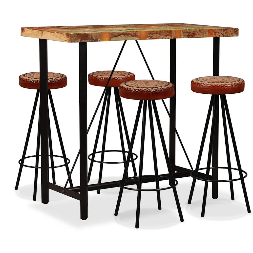 vidaXL Barset massief gerecycled hout, echt leer en canvas 3-delig