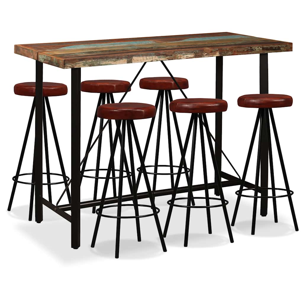vidaXL Barset massief gerecycled hout en echt leer 3-delig
