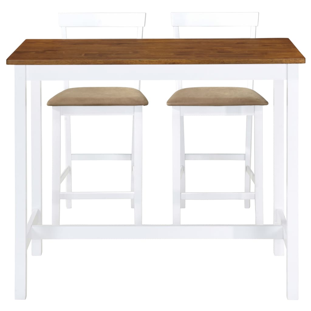 vidaXL Bartafel- en barstoelenset massief hout bruin en wit 3-delig