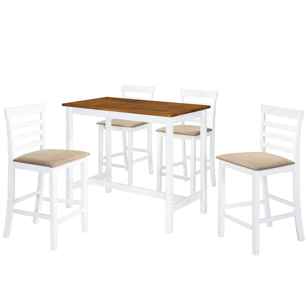 vidaXL Bartafel- en barstoelenset massief hout bruin en wit 3-delig