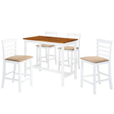 vidaXL Bartafel- en barstoelenset massief hout bruin en wit 3-delig