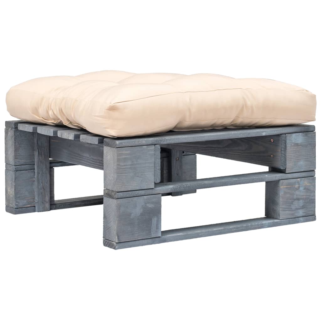 vidaXL Tuinhocker met grijs kussen pallet hout grijs