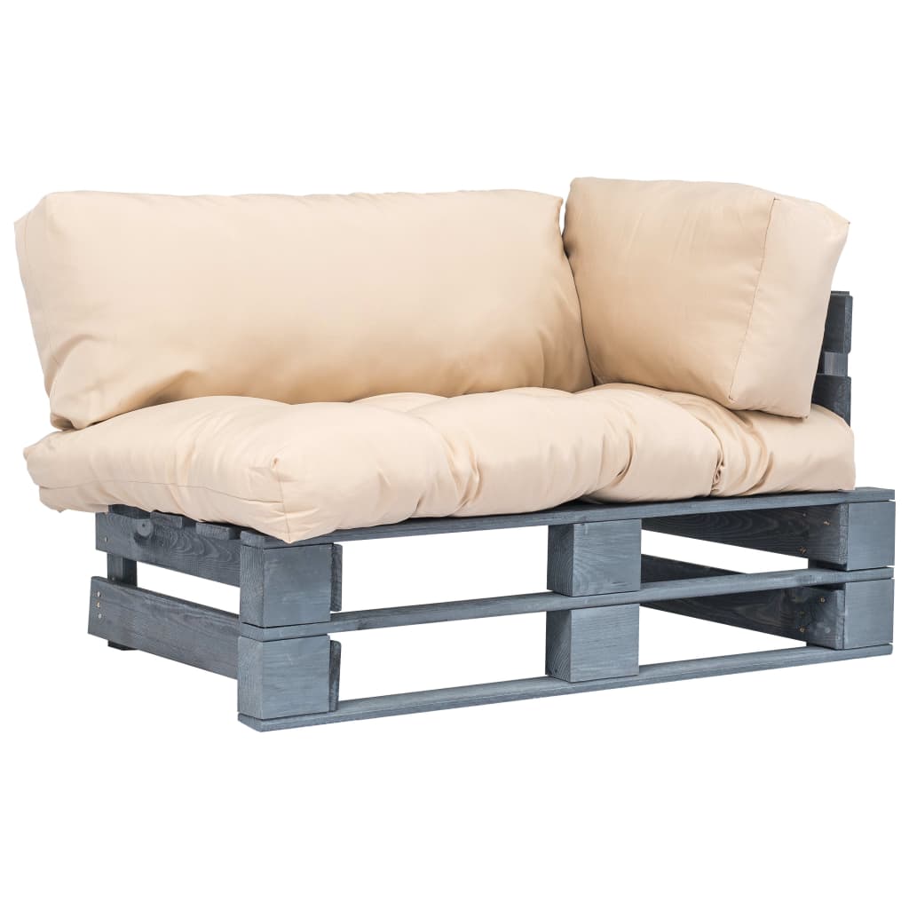 vidaXL Tuinbank pallet met grijze kussens grenenhout