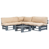 vidaXL 4-delige Loungeset pallet met zandkleurige kussens hout