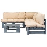 vidaXL 4-delige Loungeset pallet met zandkleurige kussens hout