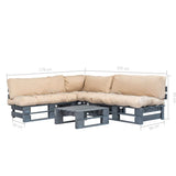 vidaXL 4-delige Loungeset pallet met zandkleurige kussens hout