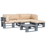 vidaXL 4-delige Loungeset pallet met zandkleurige kussens hout