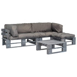 vidaXL 4-delige Loungeset pallet met zandkleurige kussens hout